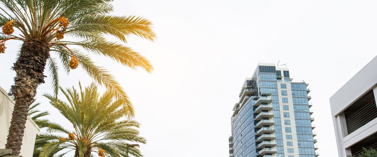 Daytime skyline view of downtown Santa Ana, California, USA.