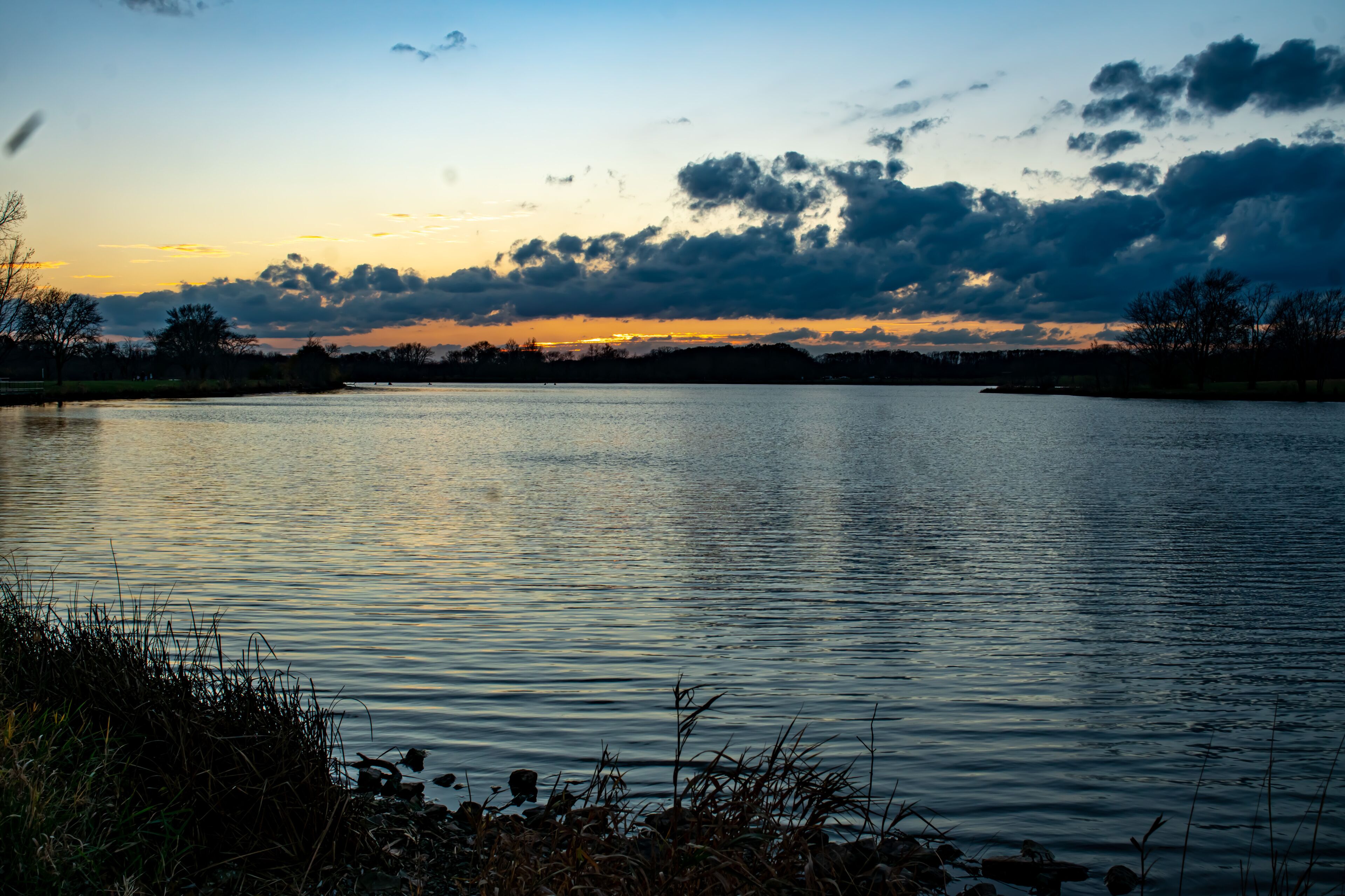 Tranquil Lake at sundown in suburban Chicago, IL