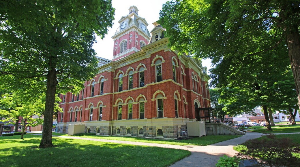 LaGrange County Courthouse is a historic courthouse located in LaGrange, LaGrange County, Indiana. The front facade consists of a central clock tower flanked by square corner pavilions.