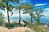 Indiana Dunes State Park landscape overlooking Lake Michigan at sunset near Porter, Indiana, USA.