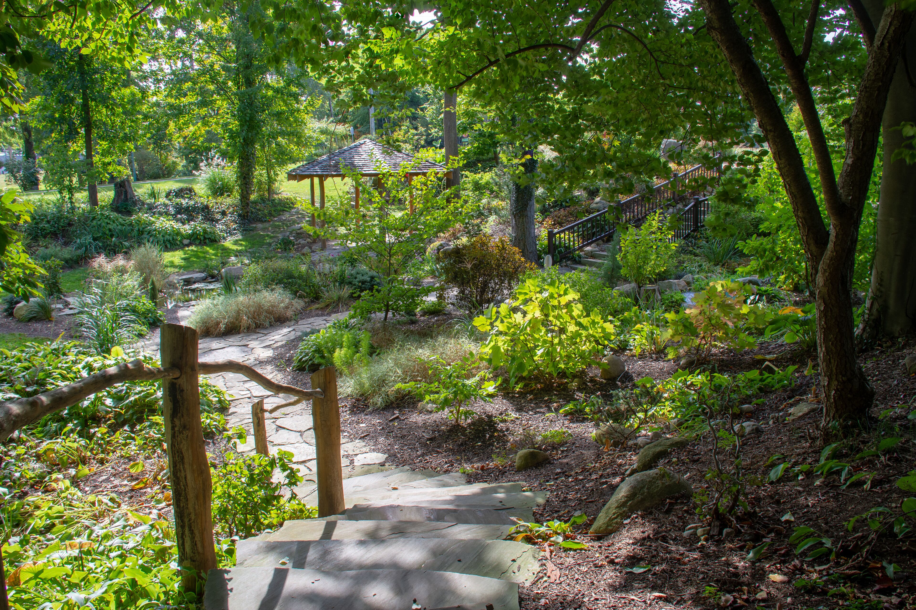 A trail on a sunny day in the Krider World’s Fair Garden in Middlebury, Indiana.