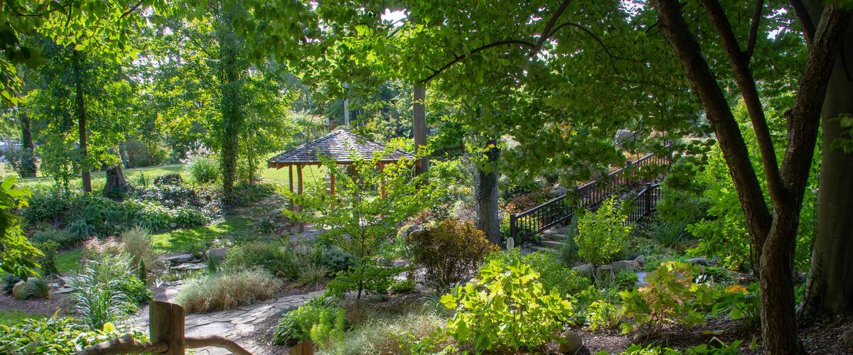 A trail on a sunny day in the Krider World’s Fair Garden in Middlebury, Indiana.