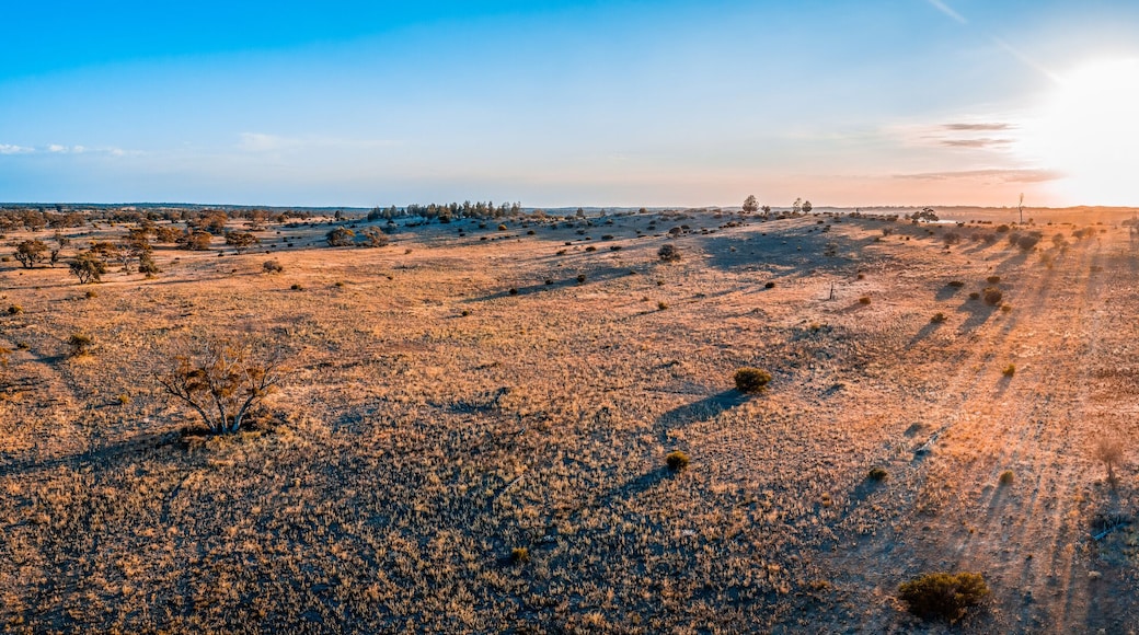 Sunrise over Australian desert - wide aerial panoramic landscape