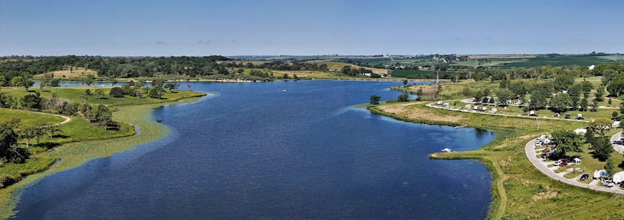 Lake Anita State Park, Anita, Iowa looking west from the east end of the lake, camping on the north side.
