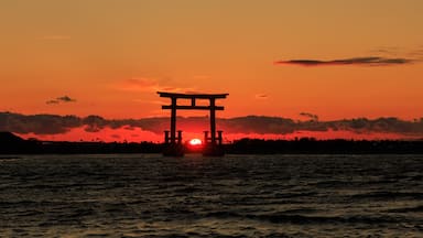 Torii gate silhouette at sunset on New Year's Day, Bentenjima, Hamamatsu, Shizuoka, Japan