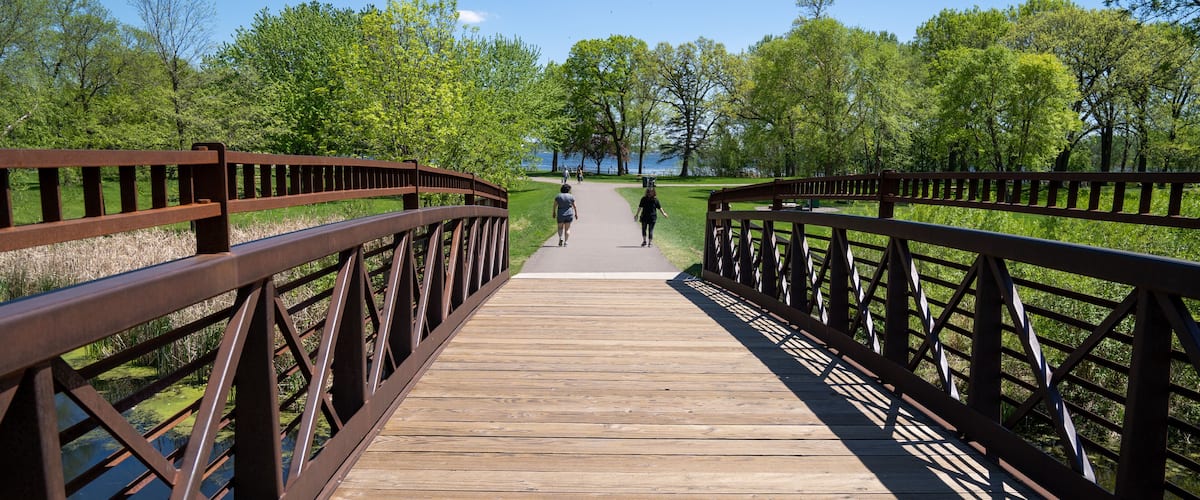 Footbridge in Clifton E French Regional Park in Plymouth Minnesota, part of the walking trails
