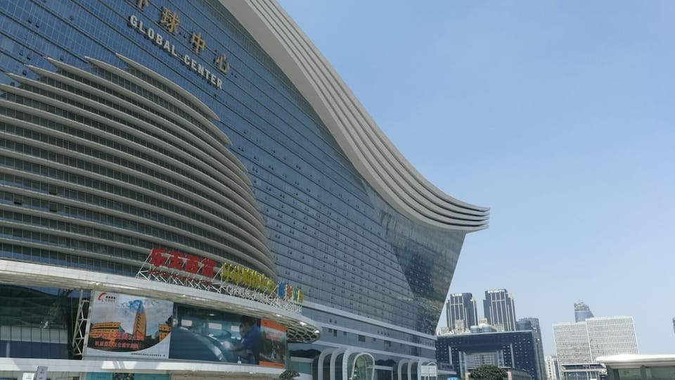 The Global Centre is the world's largest building by square footage. It houses a mall, a hotel, and a water park.