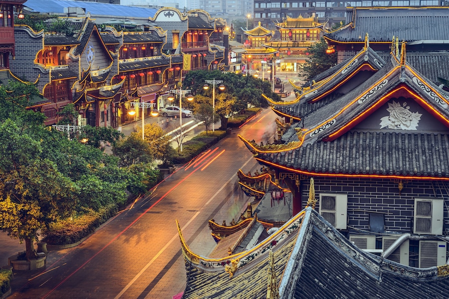 Chengdu, China at traditional Qintai Road district.; Shutterstock ID 212559223; Purchase Order: -