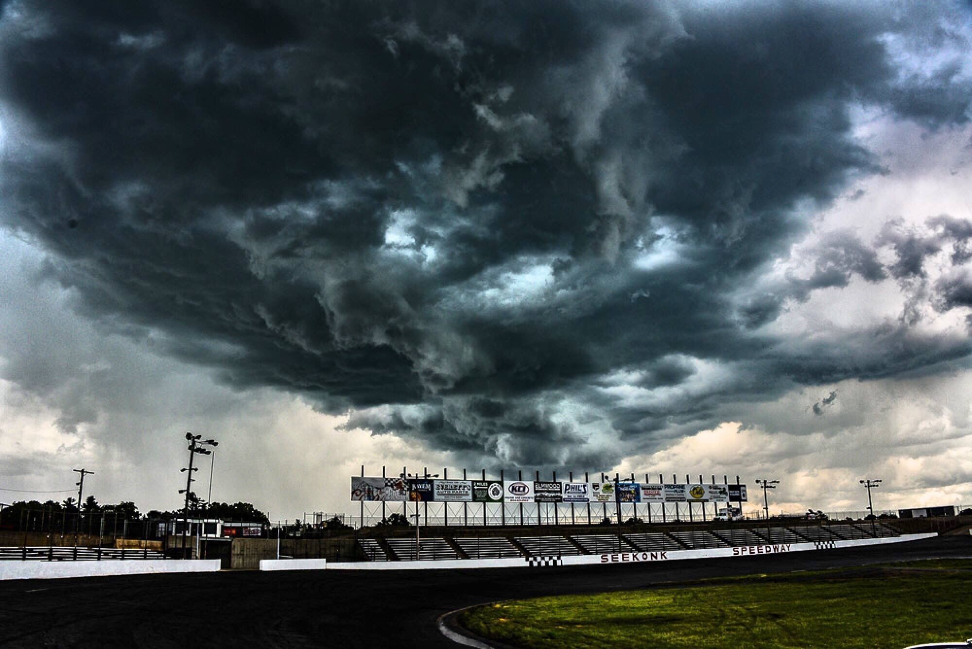 Crazy weather before NASCAR racing at Seekonk Speedway on a Summer Saturday night