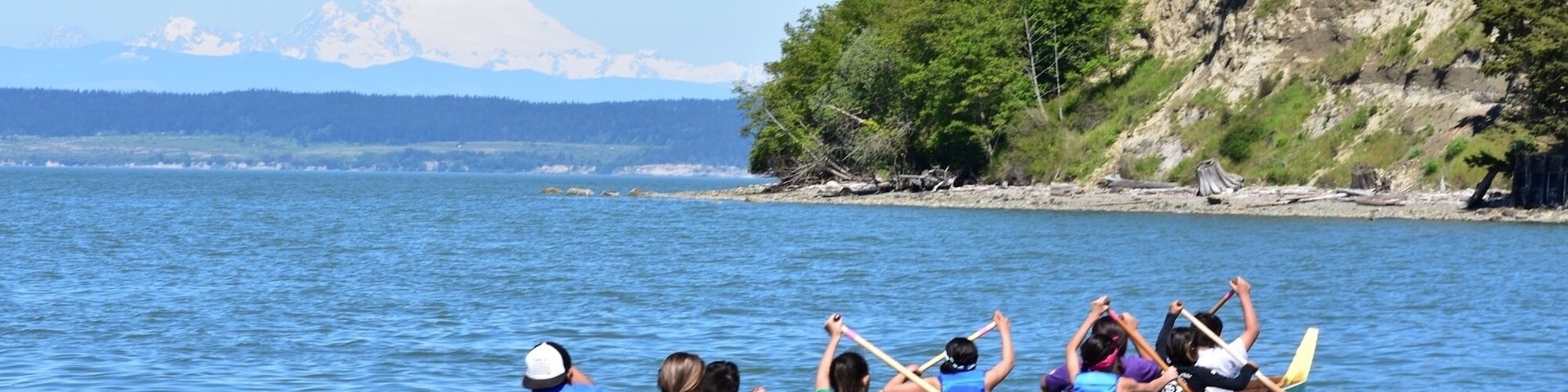 Annual Penn Cove Water Festival, reviving Native American canoe races as well as appreciating our environment. Note Mount Baker in the background.
