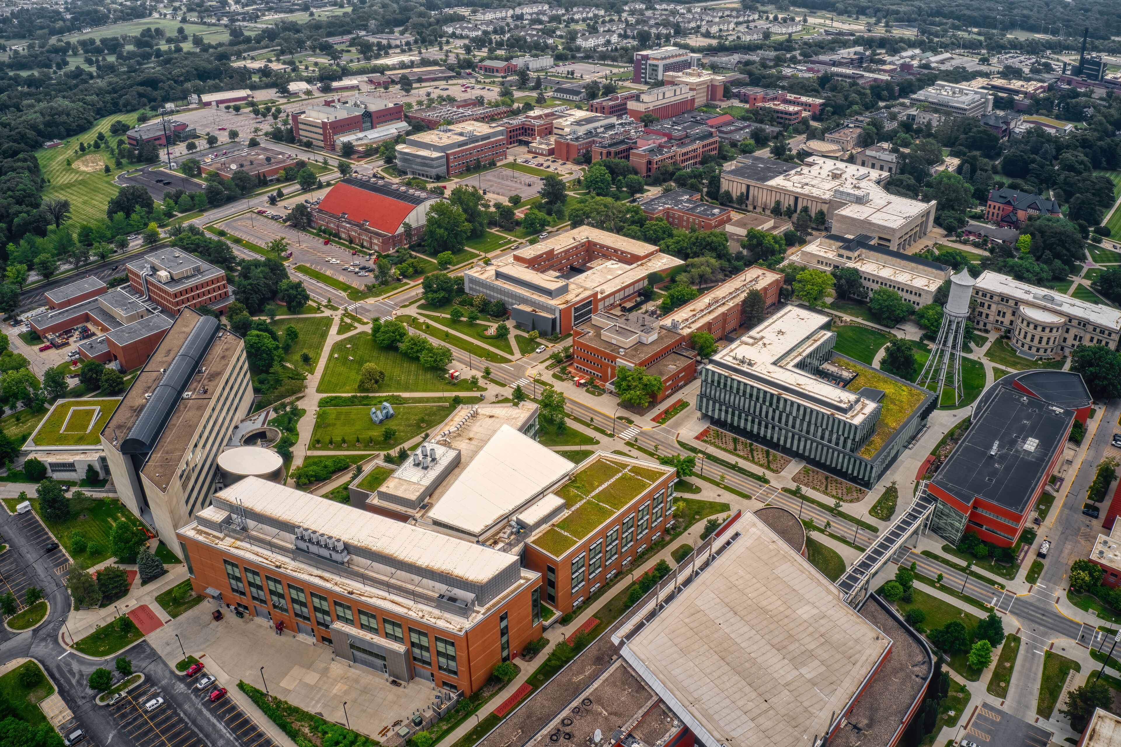 Aerial View of a large Public University in Ames, Iowa