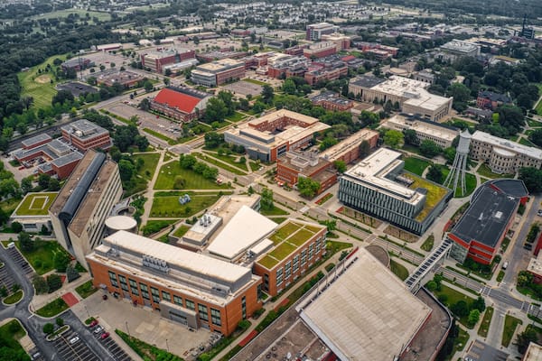 Aerial View of a large Public University in Ames, Iowa