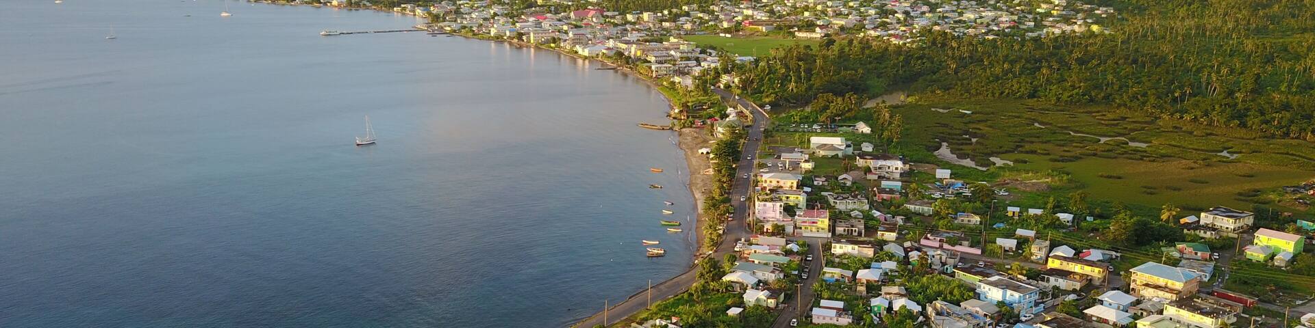 Portsmouth aerial view, Dominica, Caribbean