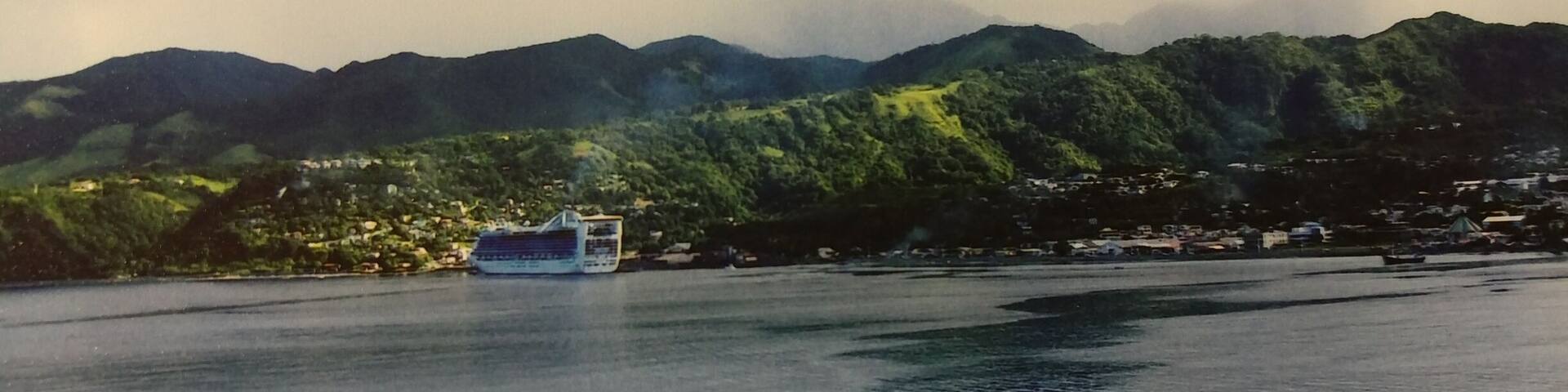 Dominica was a pretty island. It was raining the day we were there. We went river tubing, visited the Emerald Pool and tasted some fresh fruit on the island. It was an awesome day.