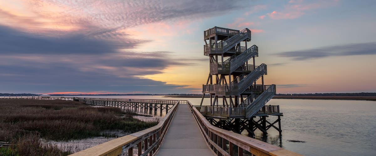 Boardwalk and Observation Tower at Sunrise