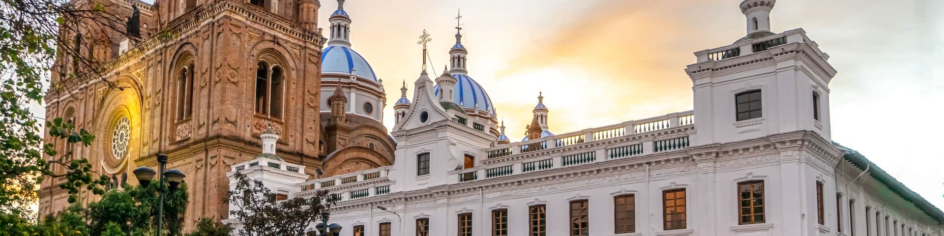 Ecuador in the city of Cuenca. On the Plaza Central, in the background the new Cathedral.