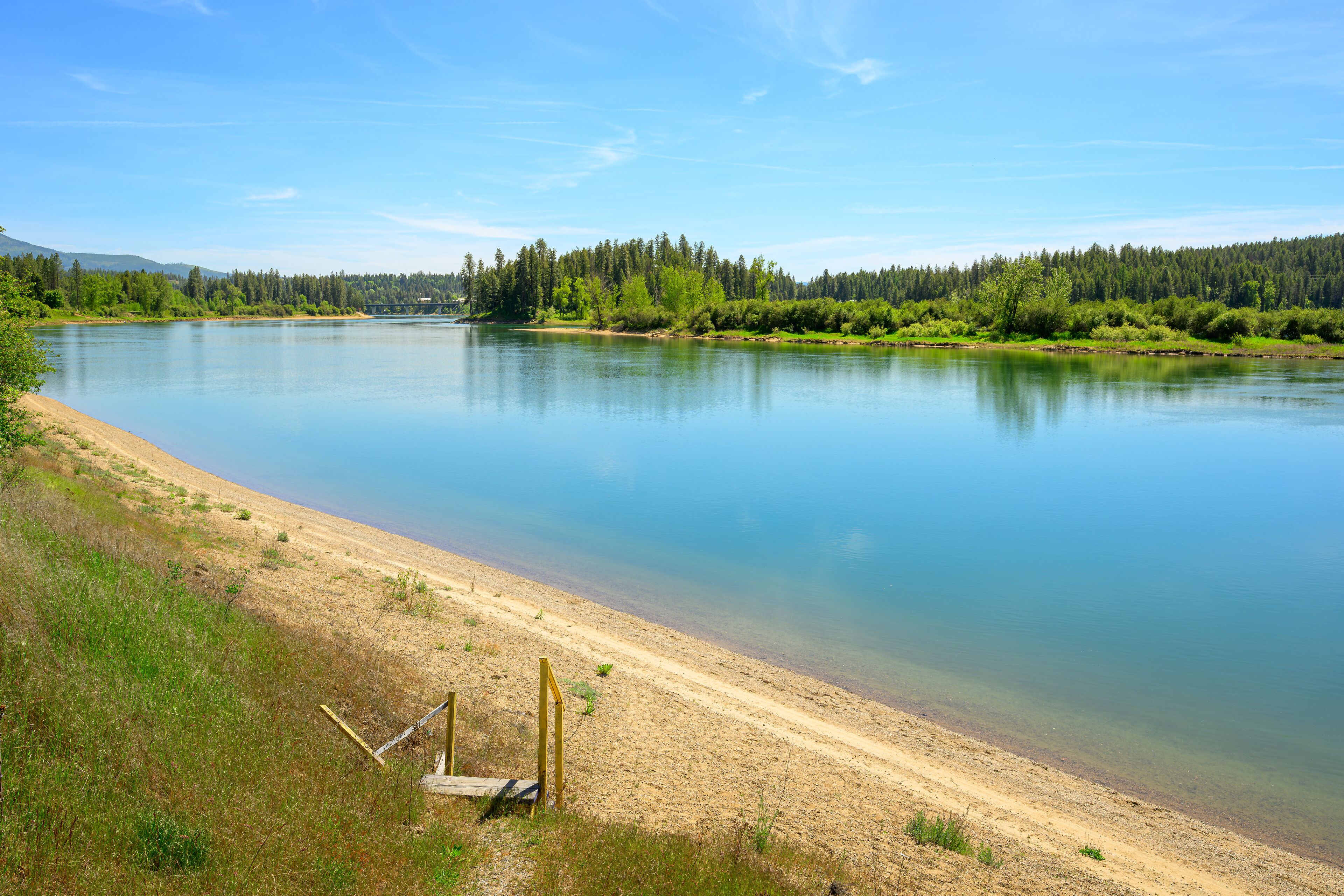 View of Rat Island on the Pend Oreille River at the Idaho Washington border in Oldtown, Idaho.