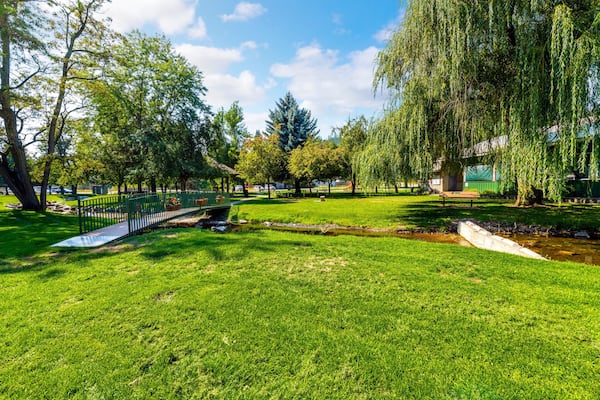 The scenic City Park with stream running through it in the rural town of Rathdrum, Idaho, a suburb of the general Coeur d'Alene area of North Idaho, USA.