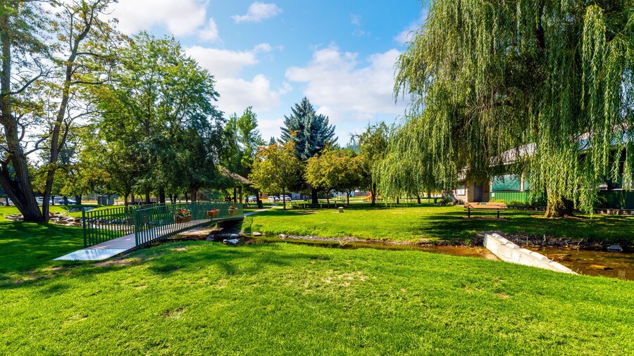 The scenic City Park with stream running through it in the rural town of Rathdrum, Idaho, a suburb of the general Coeur d'Alene area of North Idaho, USA.