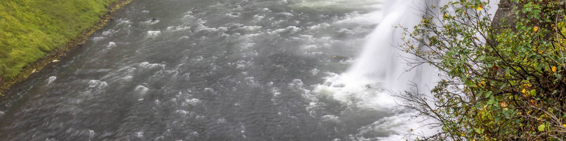 Aerial view of Mesa Falls located in Island Park, Idaho.