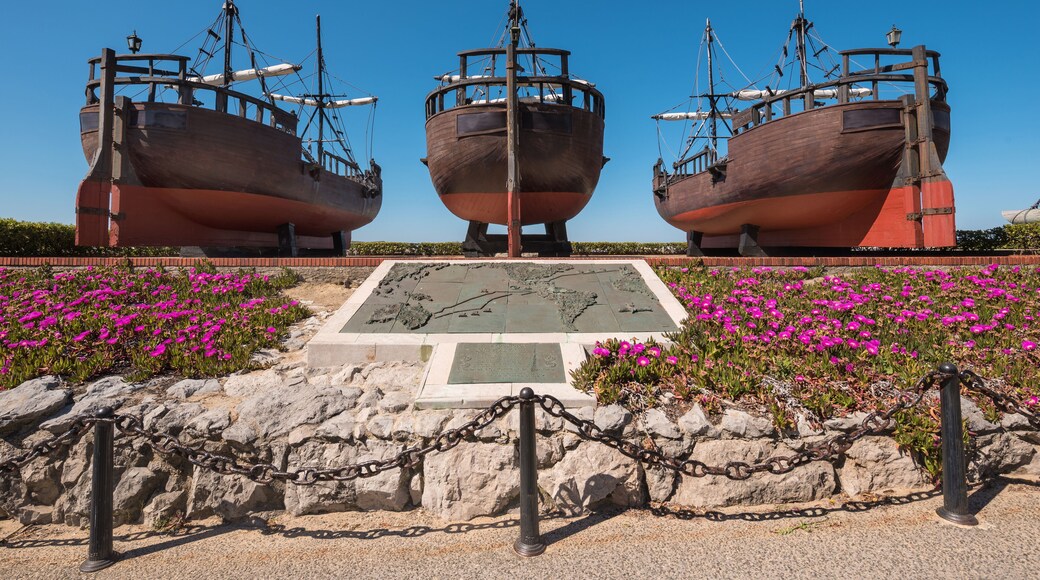 Santander, Spain - April 20, 2017: Monument to Christopher Colombus caravel Ships copys of America discovering, in the Magdalena park, Santander, Cantabria, Spain
