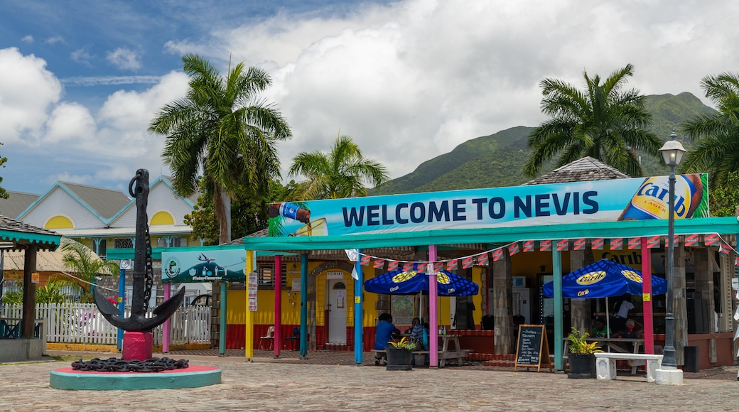 Charlestown showing outdoor art, a coastal town and signage