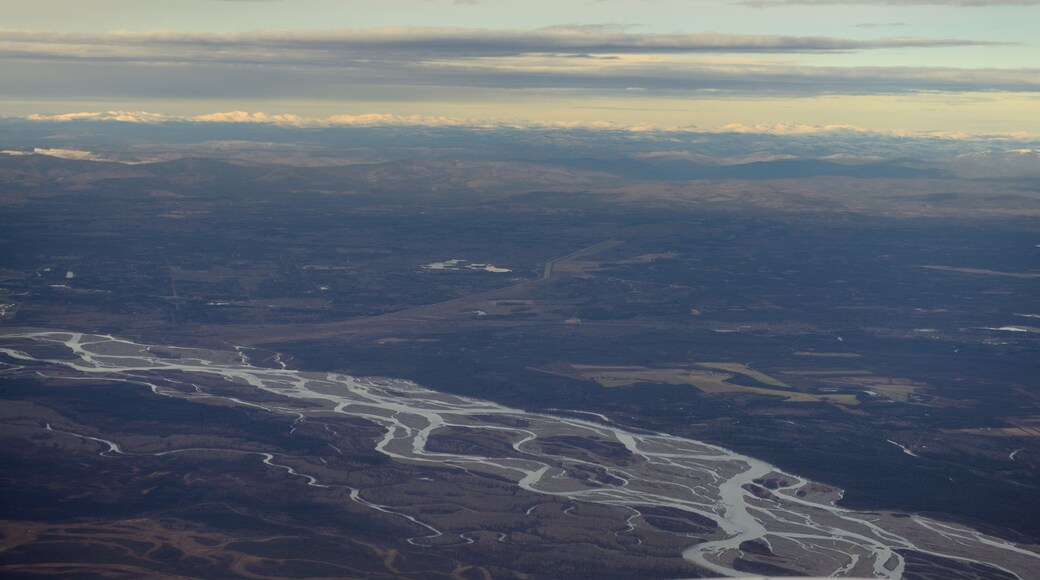 Aerial view of the Tanana River at the North Pole Alaska with the Chena Lakes and Brooks Range mountains
