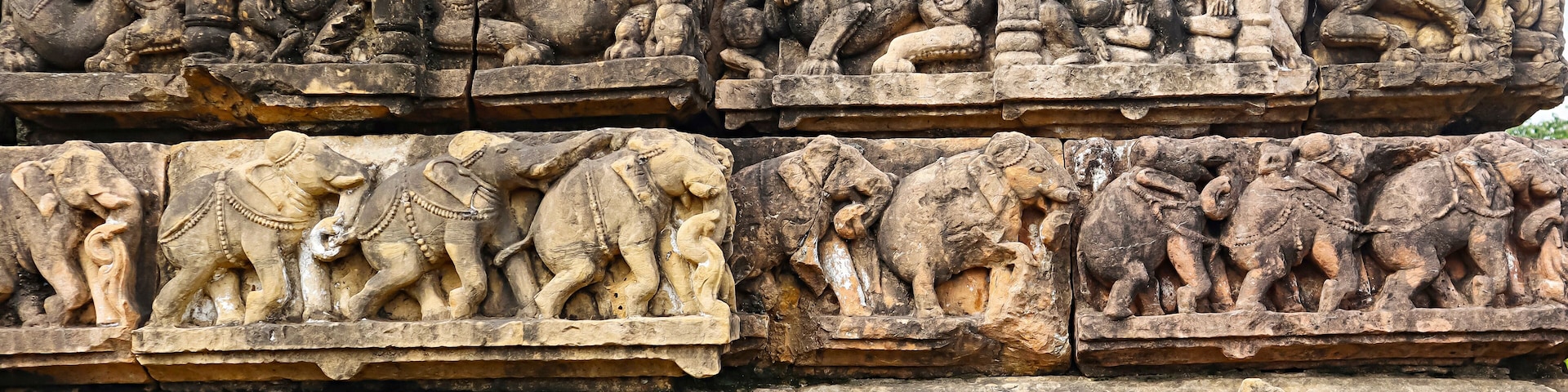 Carving Panels of Yali, Elephants, Shiva Parvati and Lord Ganesha on the Shri Pataleshwar Temple, Malhar, Bilaspur, Chhattisgarh, India...