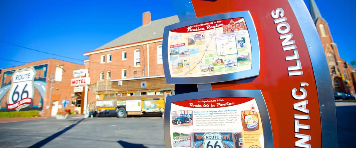 Pontiac which includes signage and a city