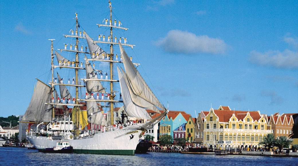 Willemstad which includes a coastal town, a bay or harbour and sailing