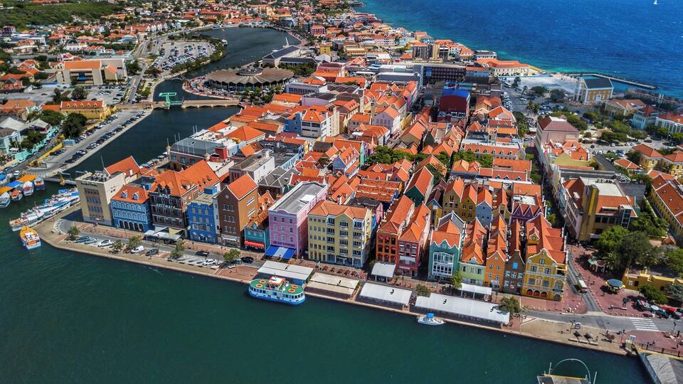 Drone shot over Willemstad Curacao