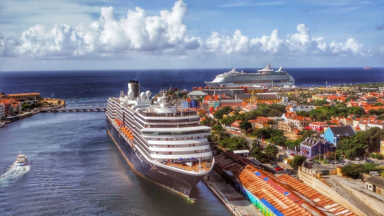 Cruise ships in port at Curacao on 12/12/14.  Picture taken from the Queen Juliana Bridge.   We were on a Holland America cruise to the Panama Canal.