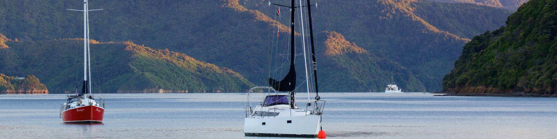 Picton showing mountains, sailing and a bay or harbor