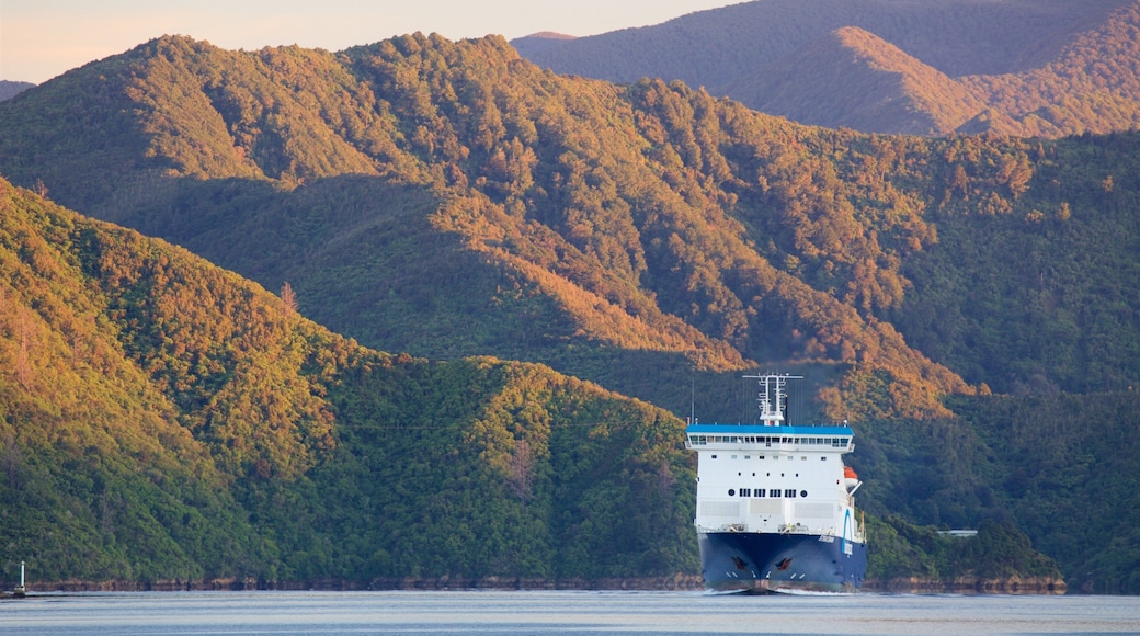 Picton showing a bay or harbor, mountains and a ferry