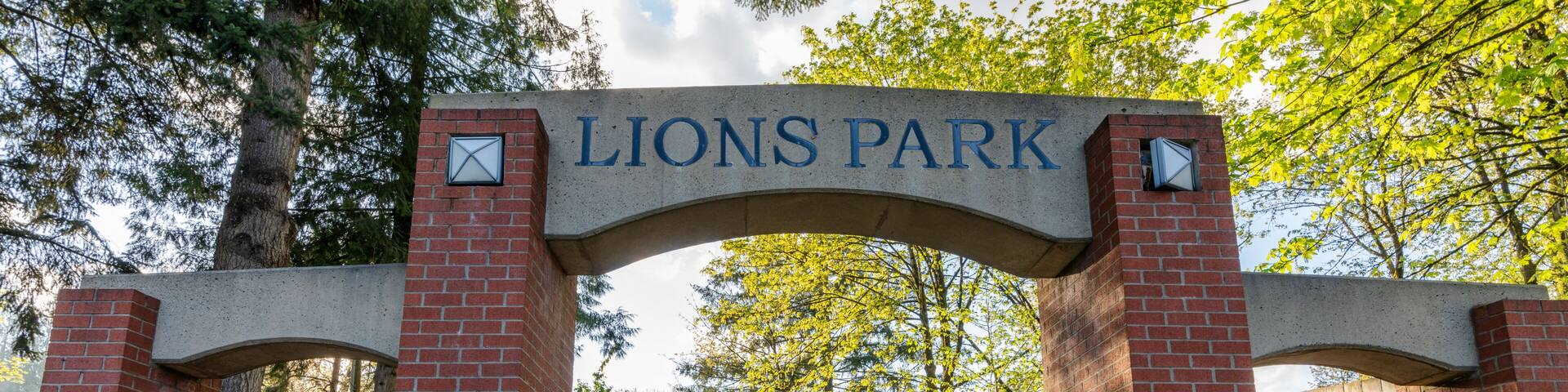 Entrance of Lions Park. Port Coquitlam, BC, Canada.
