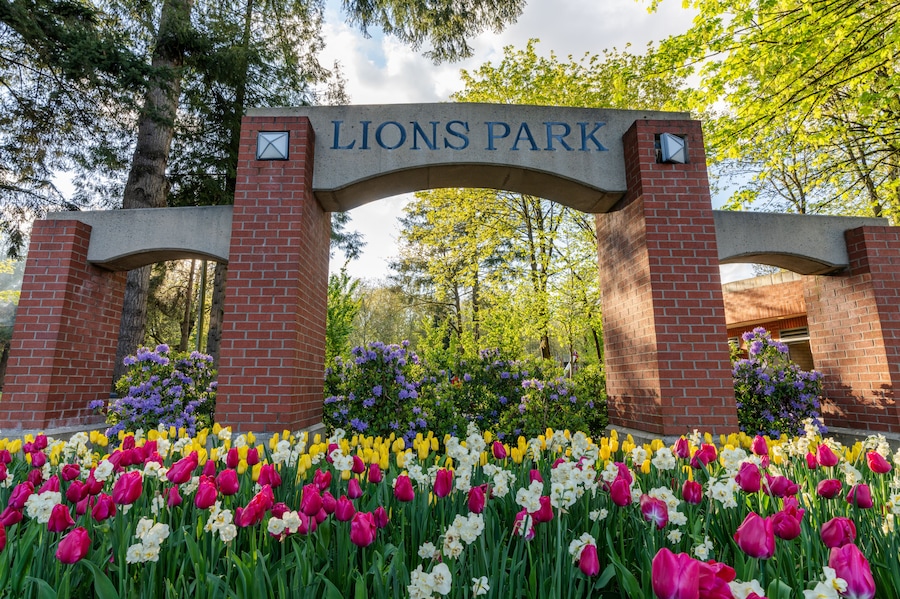 Entrance of Lions Park. Port Coquitlam, BC, Canada.