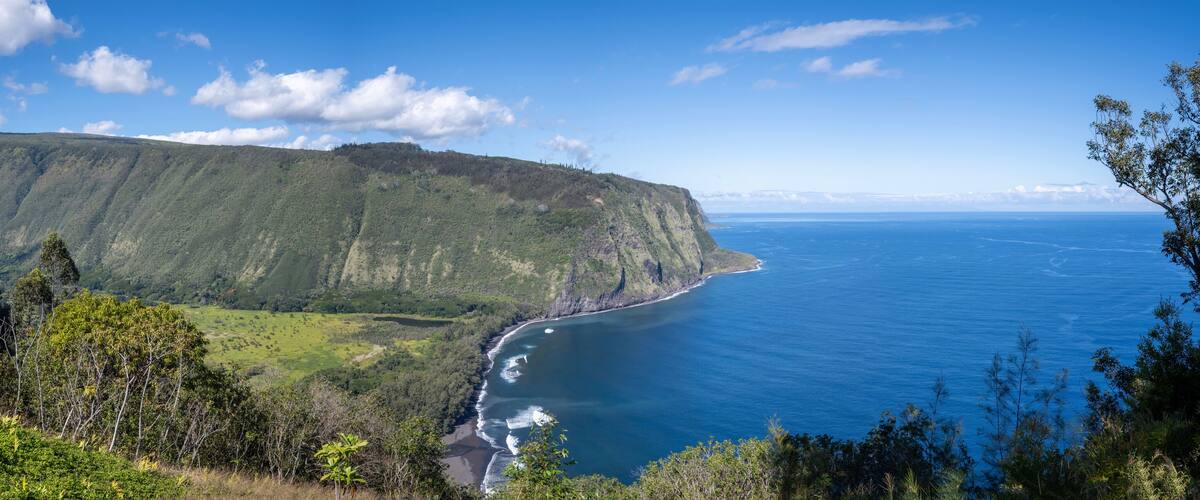 Panoramic view of Waipio Valley in Big Island Hawaii.