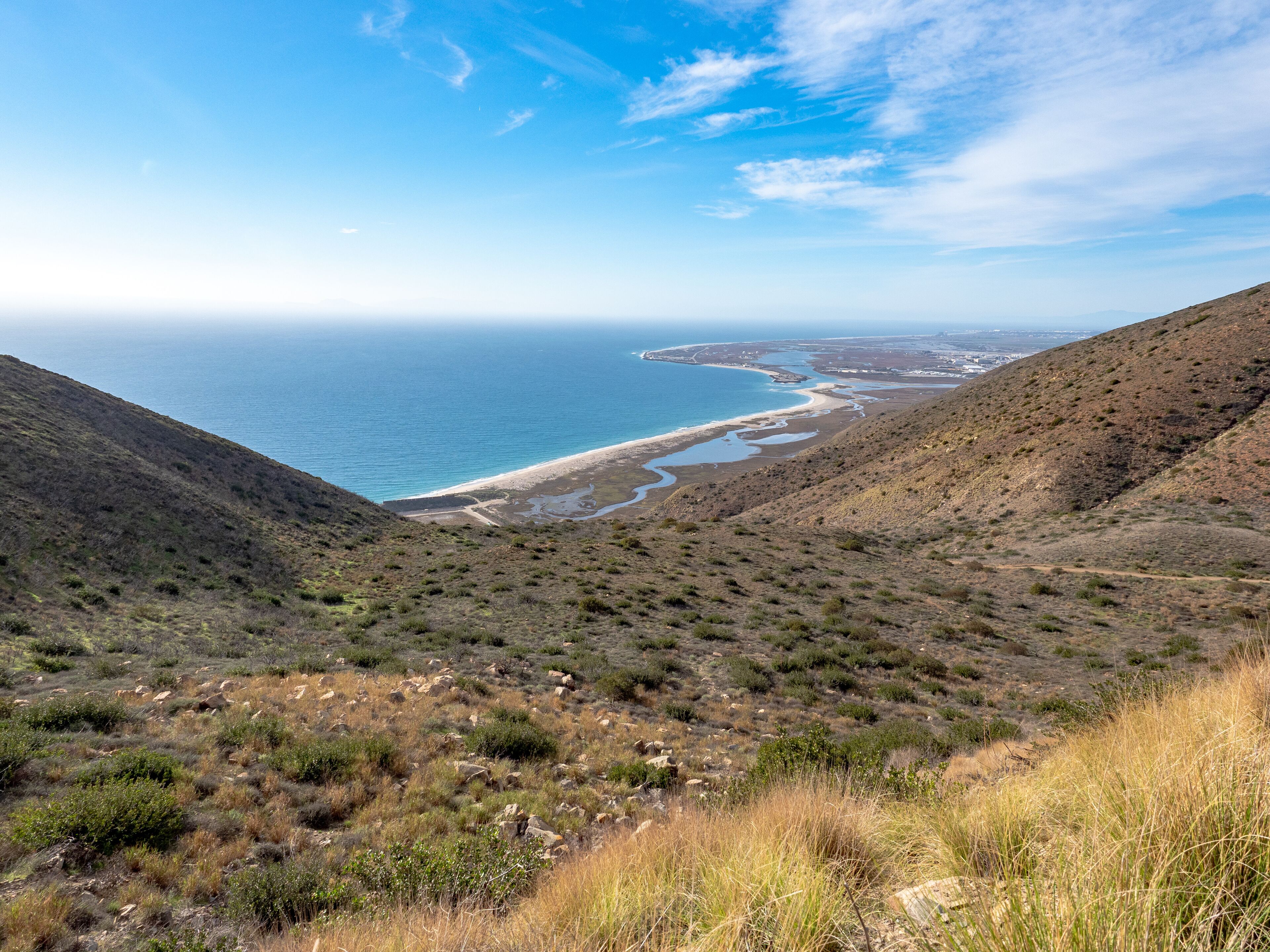 View of Port Hueneme Naval Base, from Chumash and Mugu Peak trail, Point Mugu State Park, Ventura County, California, USA