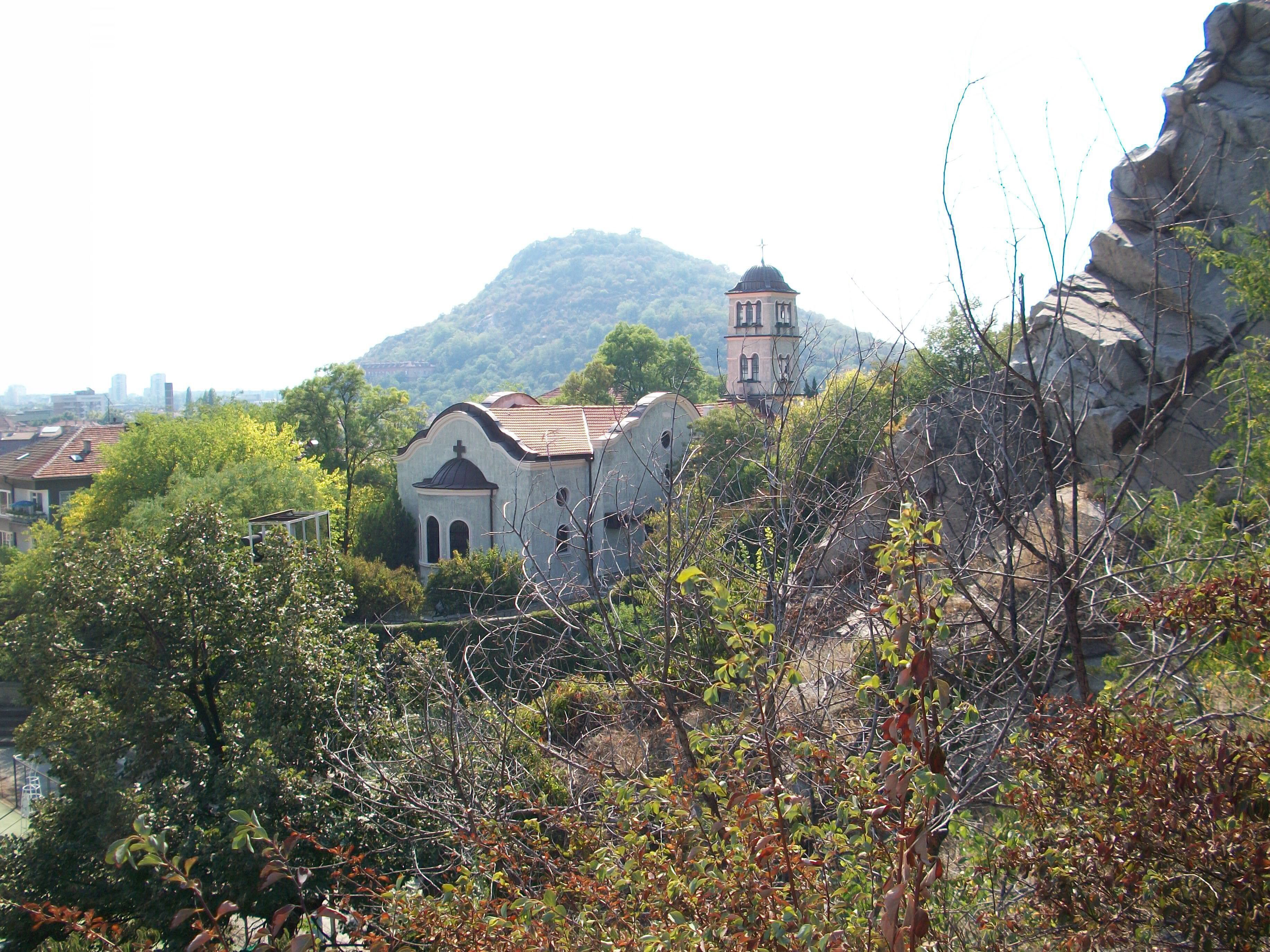 A beautiful old church nestled into the hills