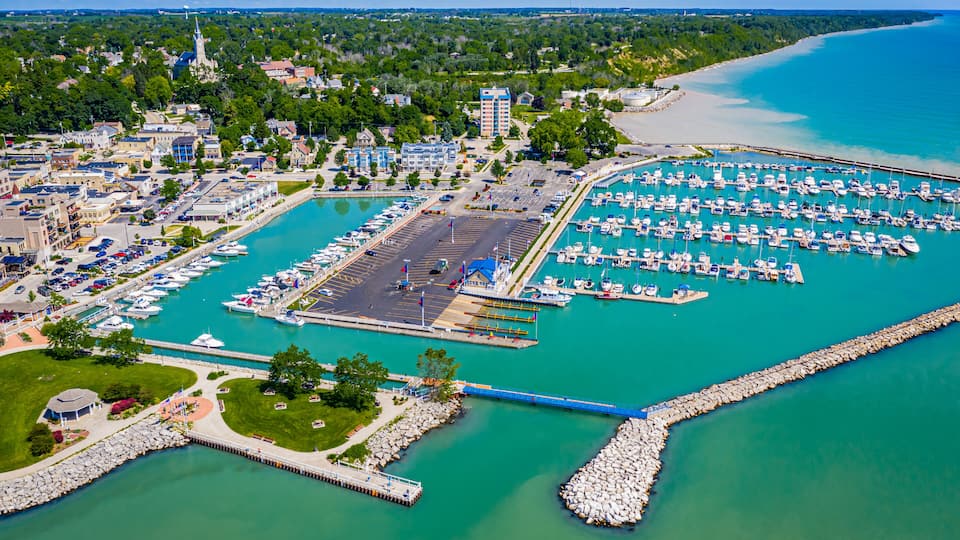 Aerial view of Port Washington marina