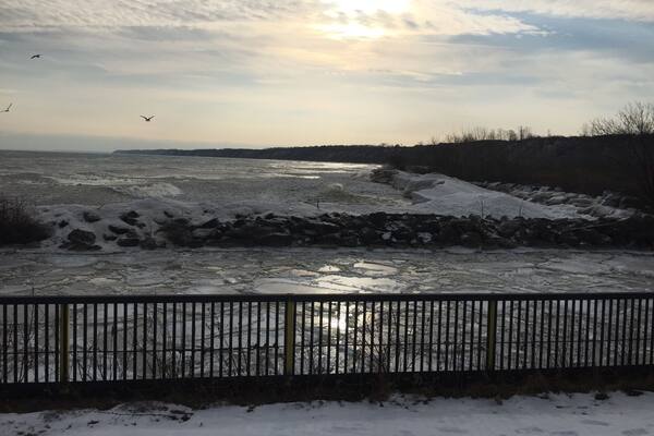 Winter view south along Lake Michigan.