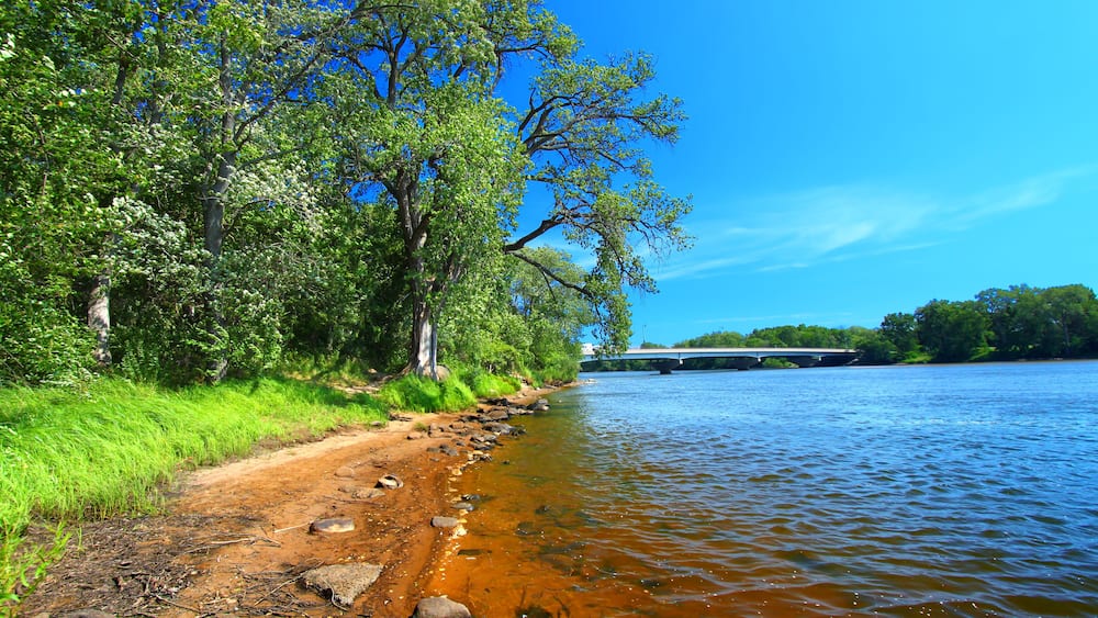 Sandy shoreline of the Wisconsin River near the town of Portage; Shutterstock ID 396193363