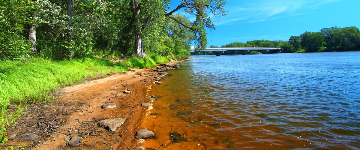 Sandy shoreline of the Wisconsin River near the town of Portage; Shutterstock ID 396193363