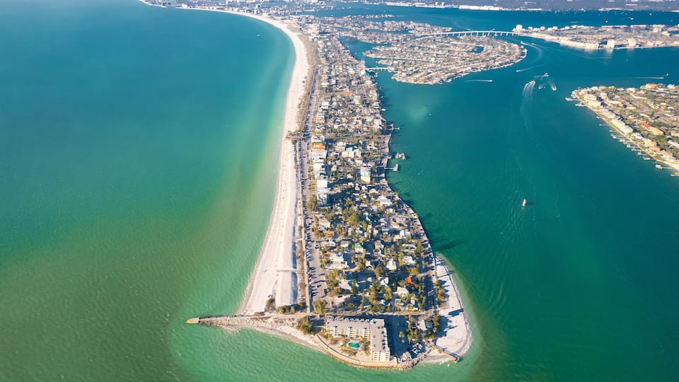 St. Pete Beach Florida and Pass-a-Grille Beach park in US St. Petersburg FL. Florida Beaches. Spring break or Summer vacation. Beautiful seascape. Ocean beach, Hotels and Resorts. Gulf of Mexico shore