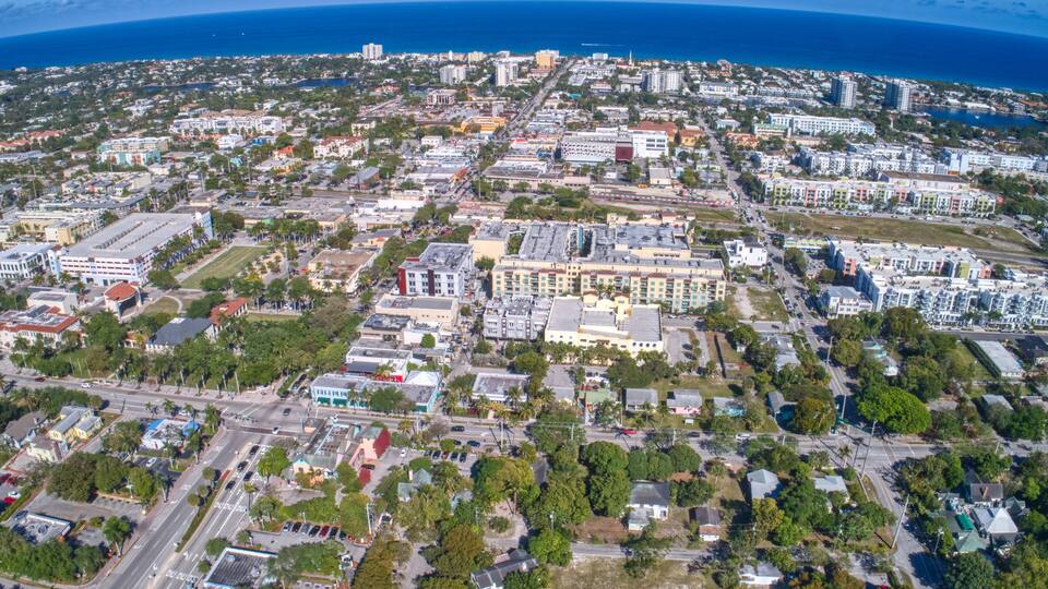Aerial view of Delray Beach, small city in Southern Florida