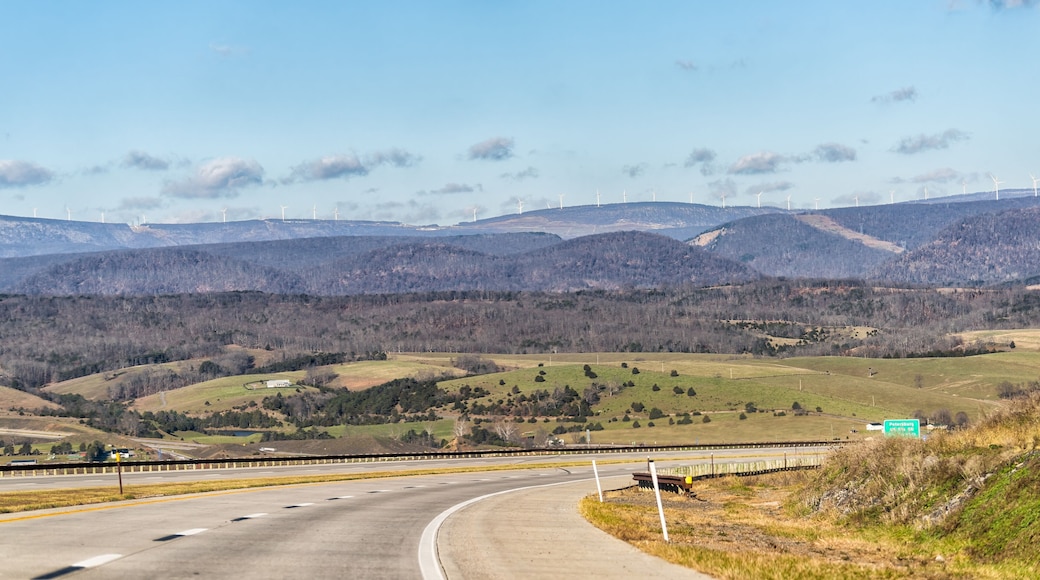Wind turbines windmills on top of Appalachian mountains in West Virginia Canaan valley scenic landscape view in winter