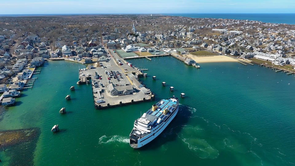 Nantucket Ferry at Harbor in New England Aerial