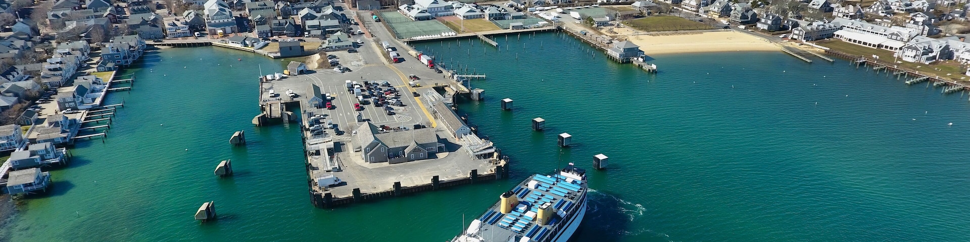 Nantucket Ferry at Harbor in New England Aerial