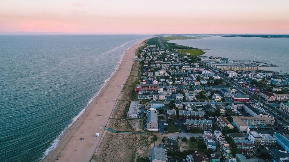 An aerial view of Dewey Beach in Delaware, a popular summertime tourist destination