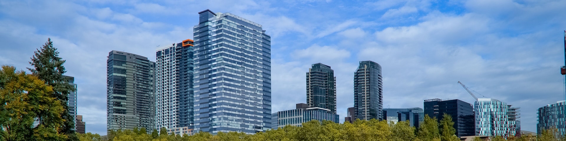 Bellevue, WA, USA - October, 11 2019 at 9:34:10 PM: High rise building at down town Bellevue from City Hall Park